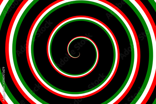 Slika na platnu Abstract spiral pattern with colors of the Italian flag on black background