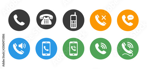 Tablou pe pânză Phone call and communication icon set with incoming outgoing answer reject call