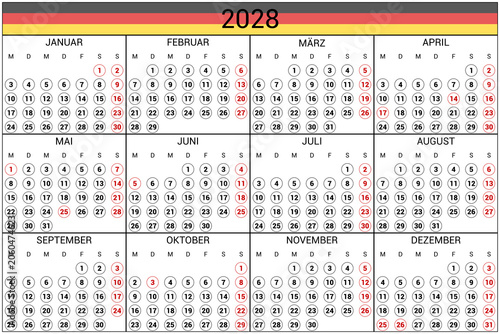 2028 Calendar Germany Holidays Native Language Horizontal High Res