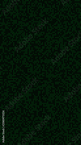 Green binary code on black background representing digital data computer technology