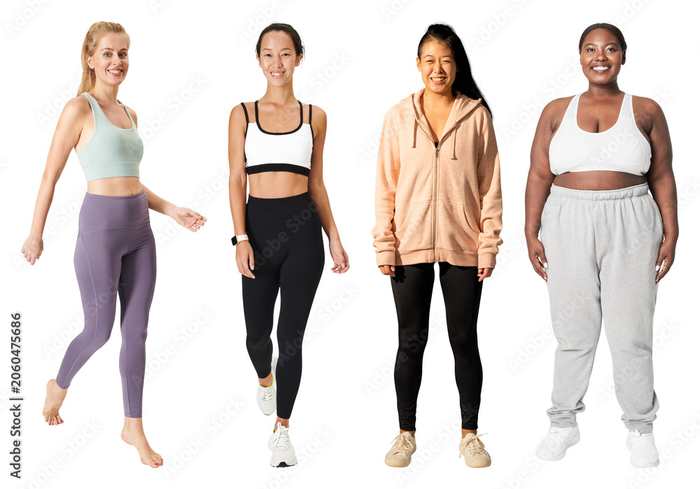 Obraz premium PNG Diverse women in activewear smiling on transparent background