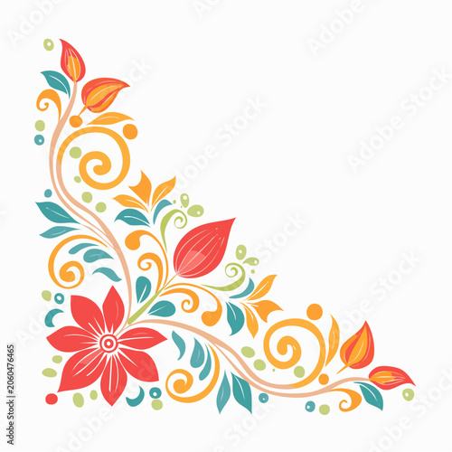 Decorative Floral Corner Element with Swirls and Leaves