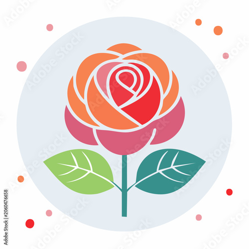 Stylized Rose Icon with Colorful Petals and Leaves