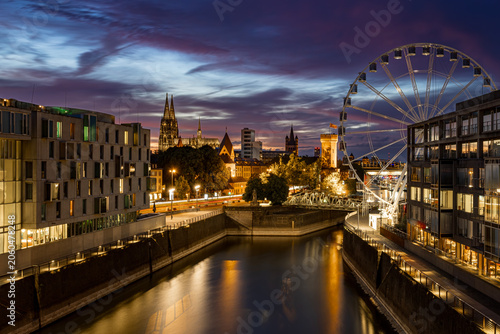 Cologne waterfront at twilight