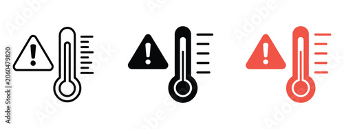 Thermometer icon featuring fever and heat danger symbols, temperature alert indicators, health monitoring graphics, and warning notification elements, vector illustration, vector, designs
