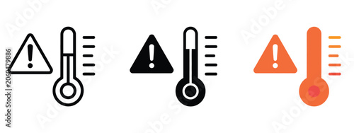 фотографія Thermometer icon showing fever and heat alert symbols, temperature danger indica