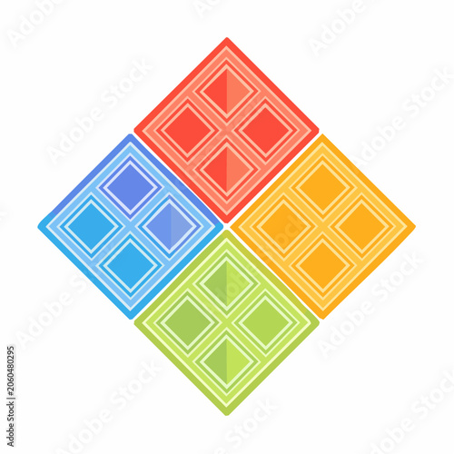 Four Colorful Diamond Shapes with Grid Pattern