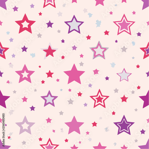 Seamless Pattern of Pink and Purple Stars on a Light Background
