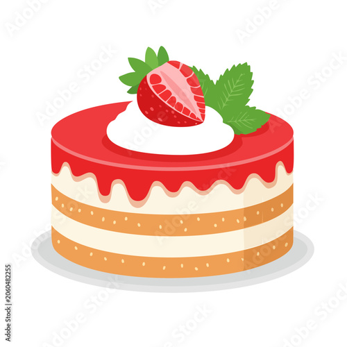 Birthday cake with strawberry and cream decoration