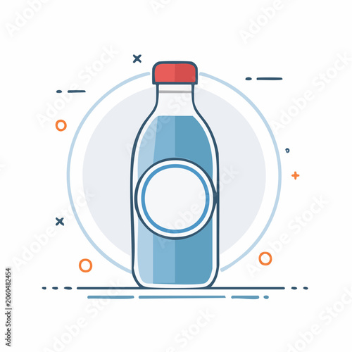 Flat illustration of a water bottle with a red cap and blank label