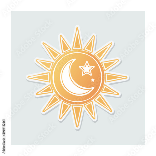 Sun and Moon Icon with Rays and Star
