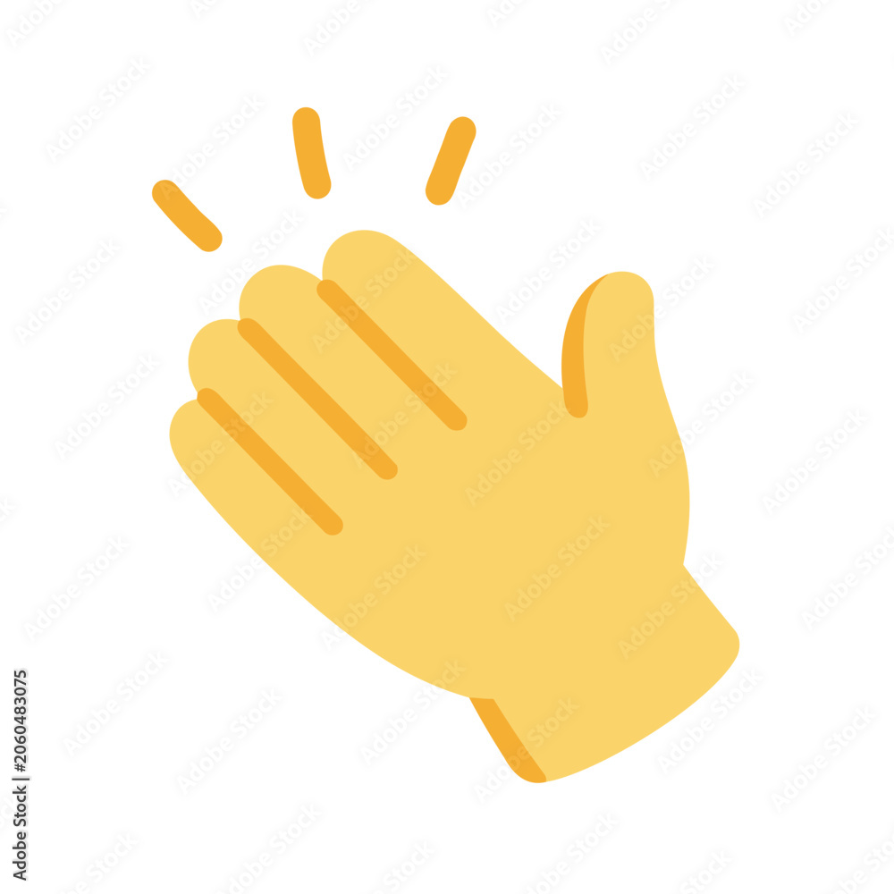 Fototapeta premium Bright yellow hand showing clapping gesture for recognition and appreciation on white background