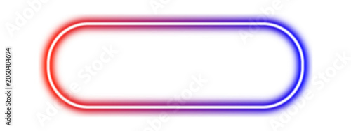 Glowing red and blue neon light border frame in a rounded rectangular shape 