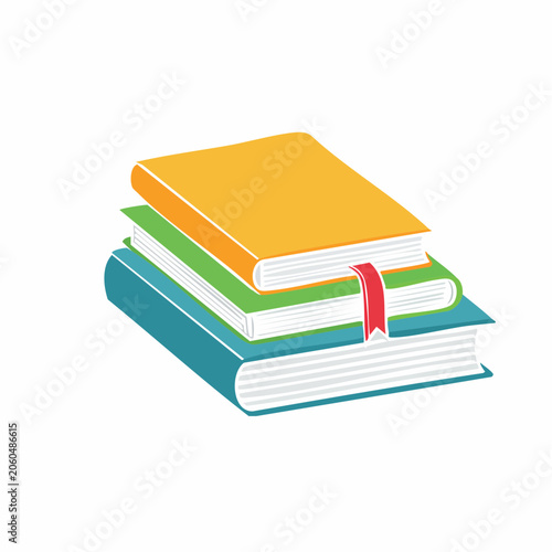Stack of Colorful Books with Bookmark