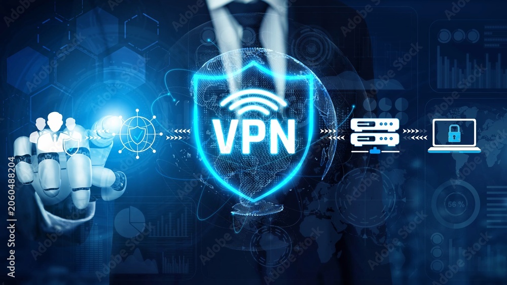 Fototapeta premium Digital Landscape of Virtual Private Network with Cybersecurity Concept and Data Protection Visualization in Modern Business Environment Sigmoid