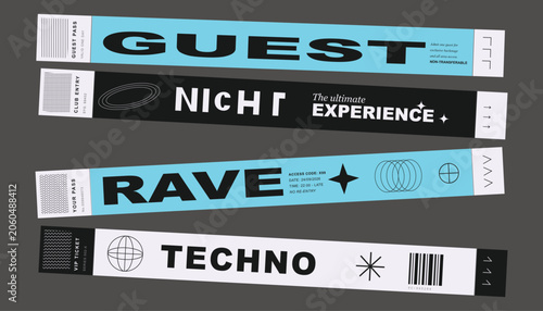 Bild auf Leinwand Set of modern event wristbands for rave, techno party, club entry and guest acce