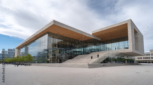 Public-use architecture with modern lines and open space.