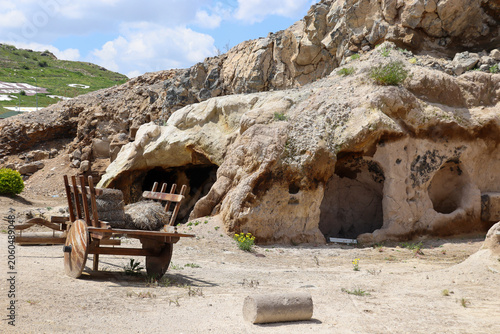 Ancient cave dwellings in Cappadocia, Turkey