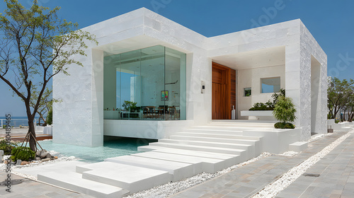 Concept house design with clean geometric style and modern landscaping.