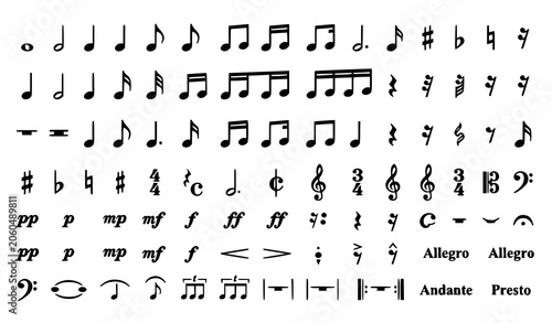 Quadro su tela Musical notation and note outline collection vector illustration