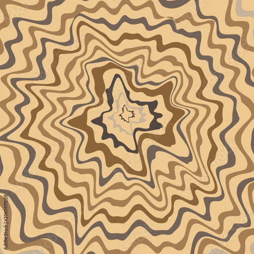Brown and beige abstract starburst pattern with wavy lines and shapes