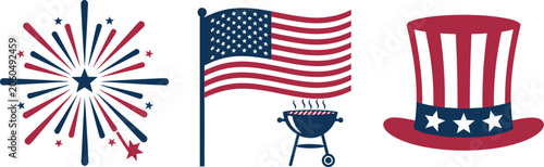 Konstfotografi Fourth of july patriotic elements fireworks american flag grill and uncle sam ha