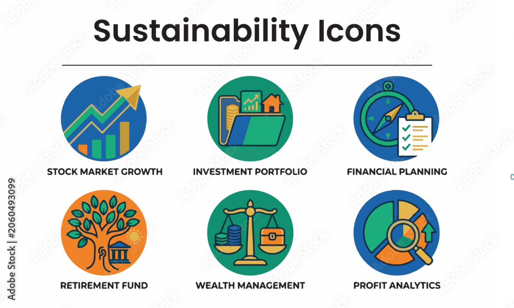 Fototapeta premium Investment Wealth Management and Financial Planning Icon Collection for Business Finance