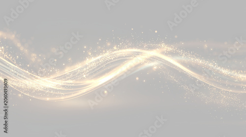 発光するゴールドラインとスパークルエフェクト 透明PNG 光の流れと粒子が輝く高級感のある抽象背景デザイン