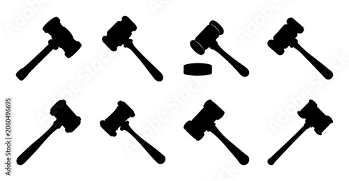 Canvastavla Black gavel icons in various styles - Nine stylized black gavel icons in different designs for legal, court, or auction themes