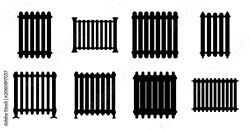 Obraz na płótnie Black wooden picket fence patterns collection - Set of clean black picket fence designs in various styles for graphic design or illustration projects