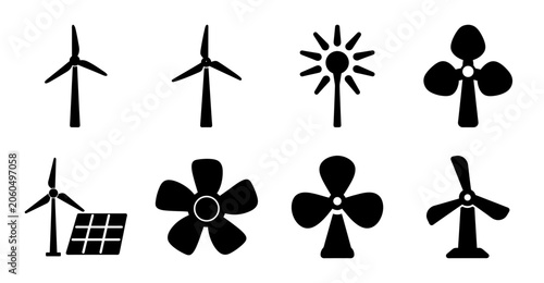Schilderij op canvas Modern renewable energy icons set - Clean and simple icons representing various renewable energy sources like wind, solar, and hydro power