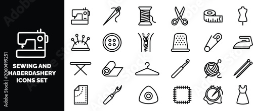 Konstfotografi Sewing and haberdashery set, black and white symbols of tailoring tools includin