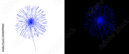Foto Blue firework burst isolated on white and black background, vibrant pyrotechnic