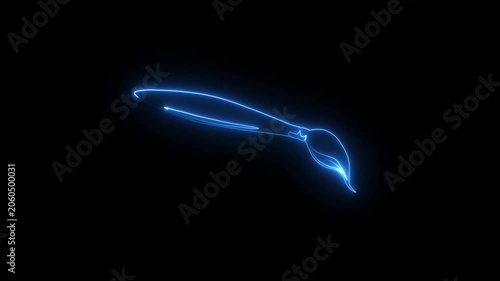 Glowing neon line Paint brush icon isolated on black background. 4K Video motion graphic animation.