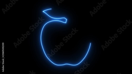 A glowing neon apple silhouette against a dark background.4k video.