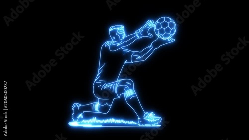 Neon-style football player performing a dynamic kick, representing passion, energy, and the spirit of the football game.4k video.