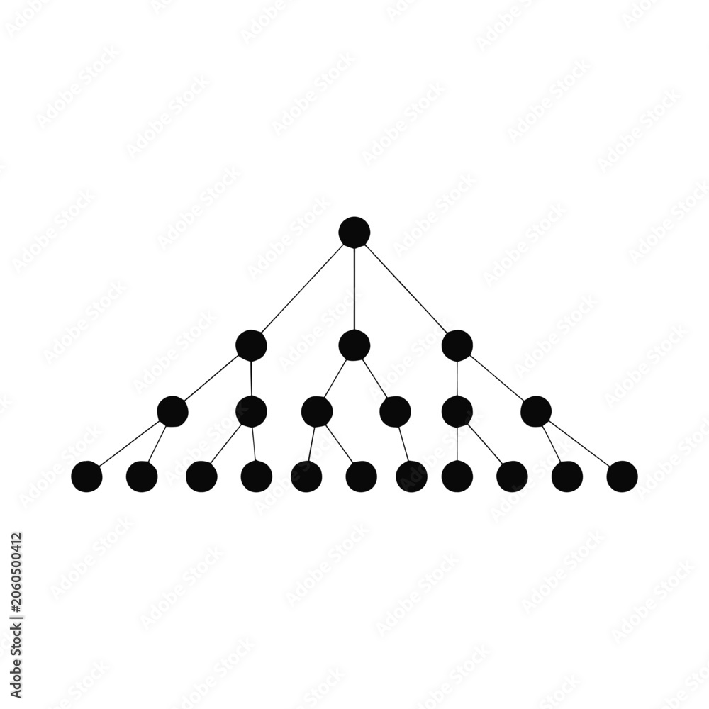 Obraz premium Multi-level hierarchical tree diagram showing a complex branching structure with circular nodes on a clean white background