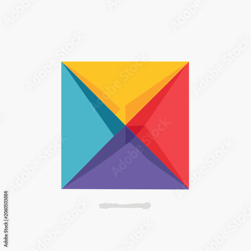 Abstract Geometric Square with Four Colorful Segments