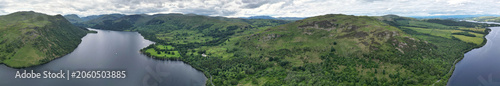 Konstfotografi Aerial Wide Angle Panoramic View of Lake Districts Valley and Mountains of UK