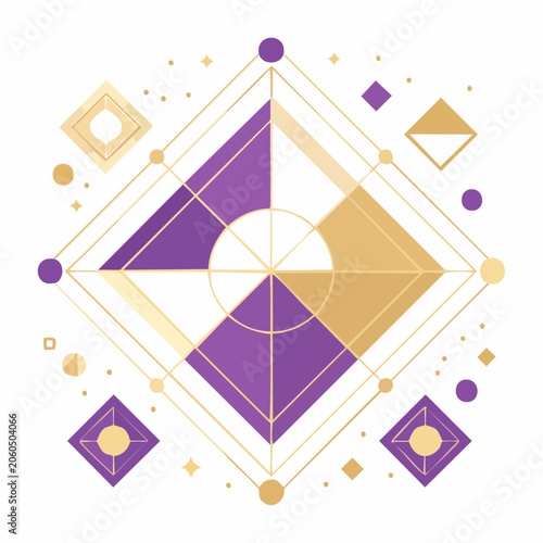 Geometric Abstract Design with Purple and Gold Colors
