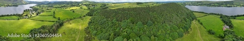 Fotografi Aerial Wide Angle Panoramic View of Lake Districts Valley and Mountains of UK