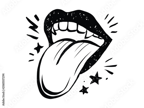 Fotografía Pop art mouth with extended tongue in grunge textured