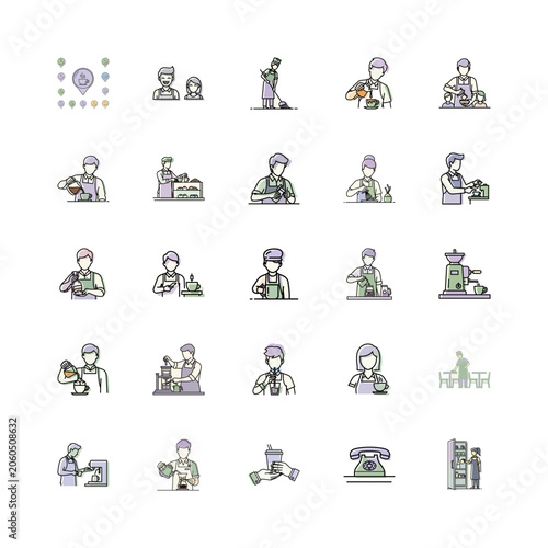 Barista Icons in Vector Style or Coffee Shop Illustration Set