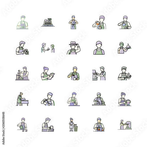 Barista Icons for Cafe Illustrations or Coffee Shop Vector Graphics