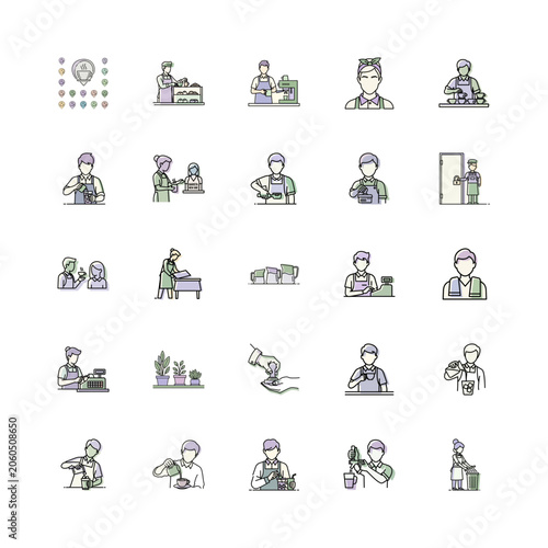Barista Icons in Vector Style or Coffee Shop Vector Illustration