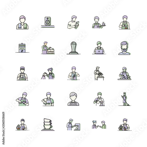 Barista Icon Set or Coffee Shop Illustration