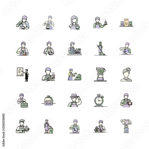 Barista Icons in Vector Style or Coffee Shop Illustration Set