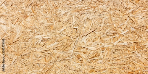 Wood strand fragments forming textured panel surface indoors