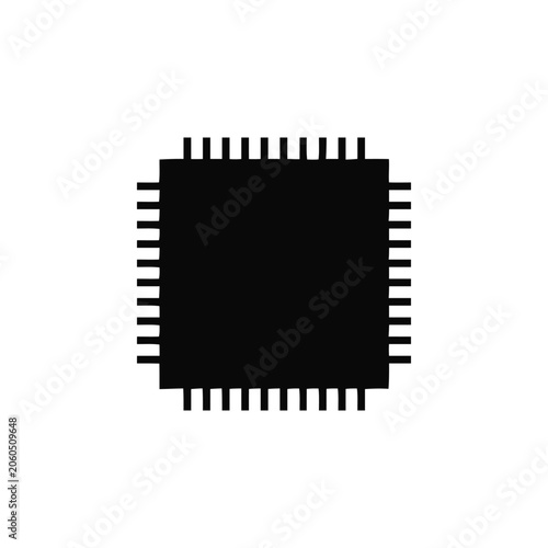 Simple black silhouette of a square computer processor chip on a white background, flat for hardware and tech systems