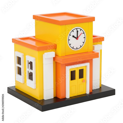 Charming orange building with a clock tower and arched door